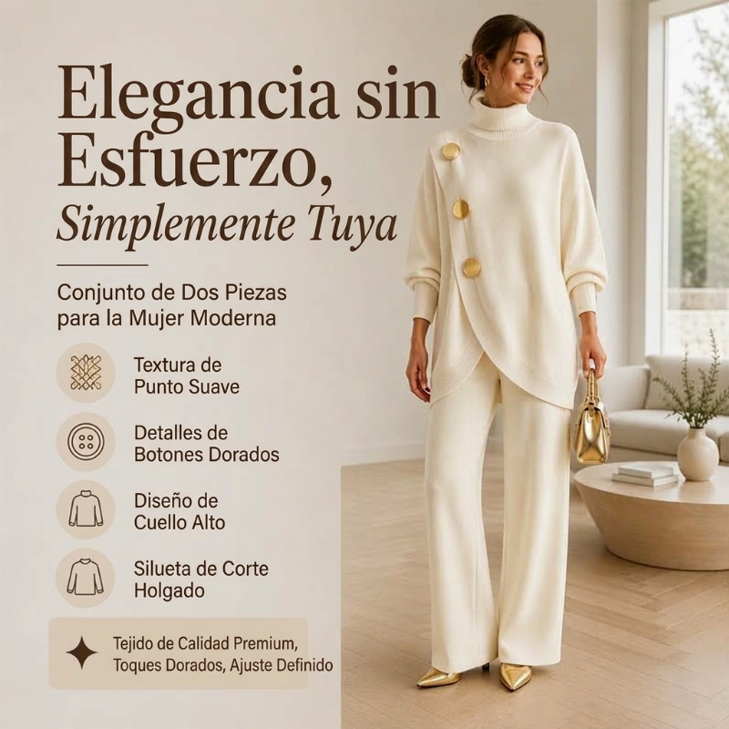 ✨🔥 50% OFF + ENVÍO GRATIS🚚💕 Conjunto Elegante de Cuello Alto y Pantalón de Pierna Ancha para Mujer – Cómodo y Sofisticado 👗