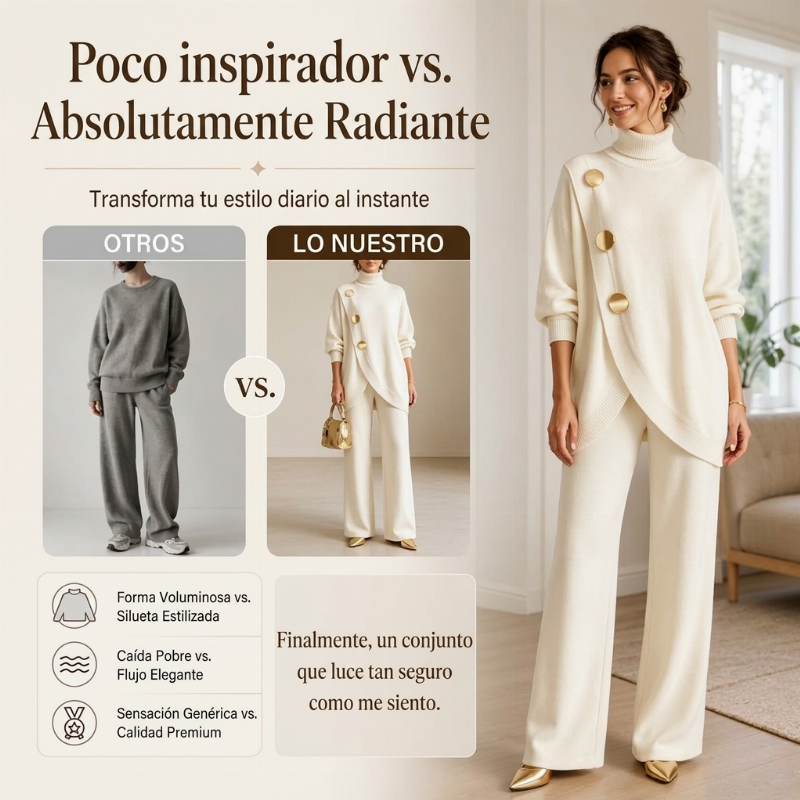 ✨🔥 50% OFF + ENVÍO GRATIS🚚💕 Conjunto Elegante de Cuello Alto y Pantalón de Pierna Ancha para Mujer – Cómodo y Sofisticado 👗