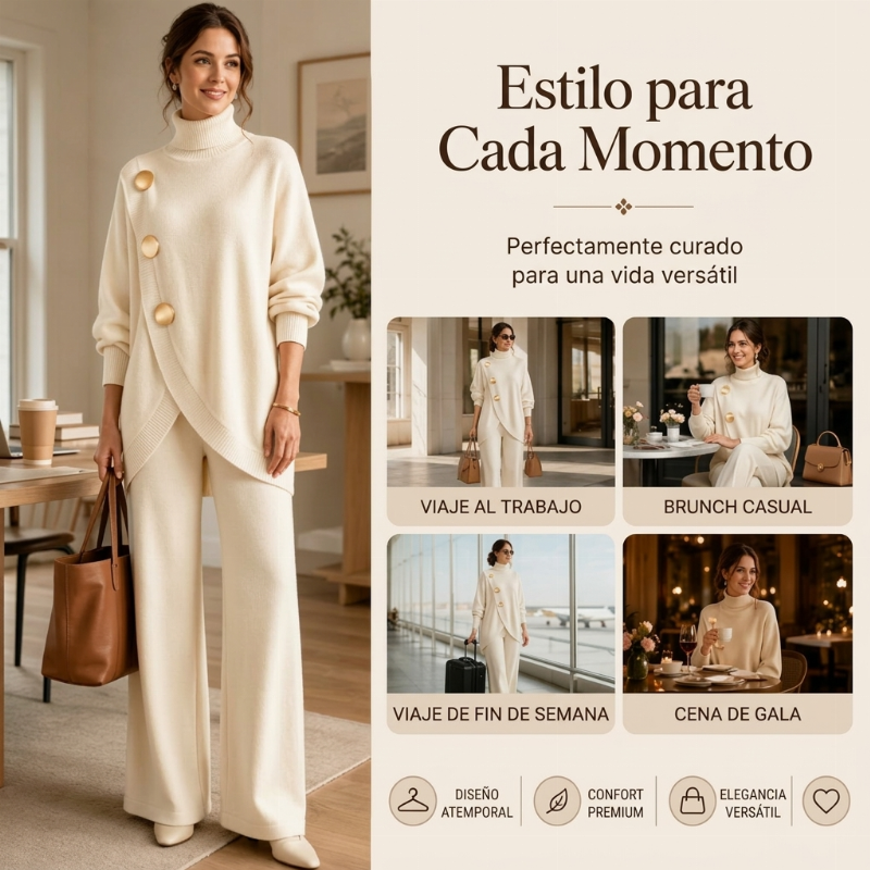 ✨🔥 50% OFF + ENVÍO GRATIS🚚💕 Conjunto Elegante de Cuello Alto y Pantalón de Pierna Ancha para Mujer – Cómodo y Sofisticado 👗