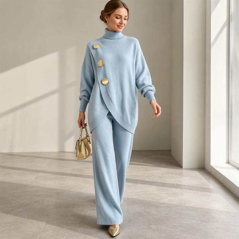 ✨🔥 50% OFF + ENVÍO GRATIS🚚💕 Conjunto Elegante de Cuello Alto y Pantalón de Pierna Ancha para Mujer – Cómodo y Sofisticado 👗