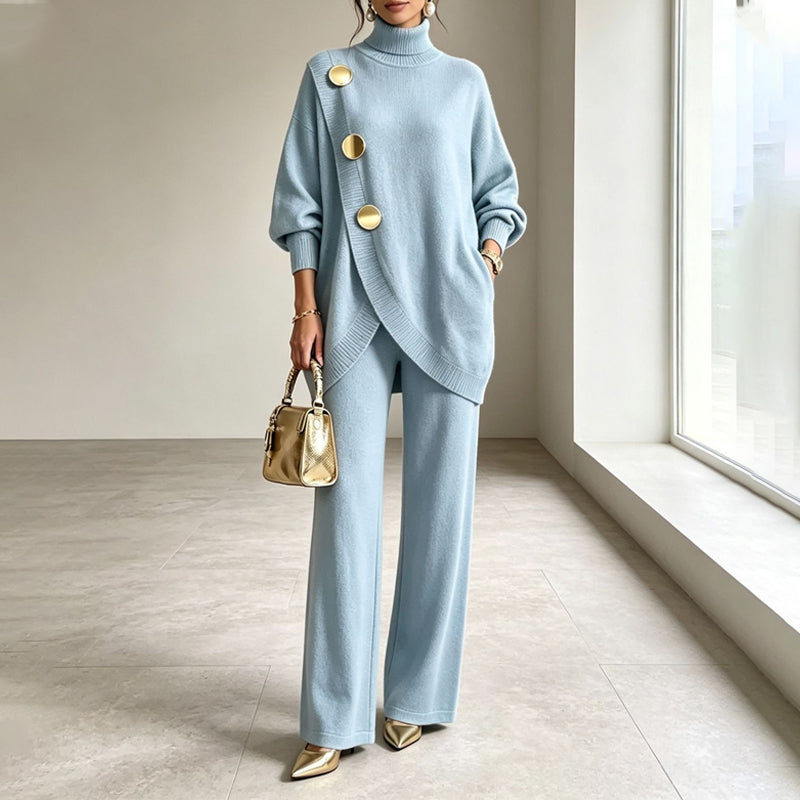 ✨🔥 50% OFF + ENVÍO GRATIS🚚💕 Conjunto Elegante de Cuello Alto y Pantalón de Pierna Ancha para Mujer – Cómodo y Sofisticado 👗